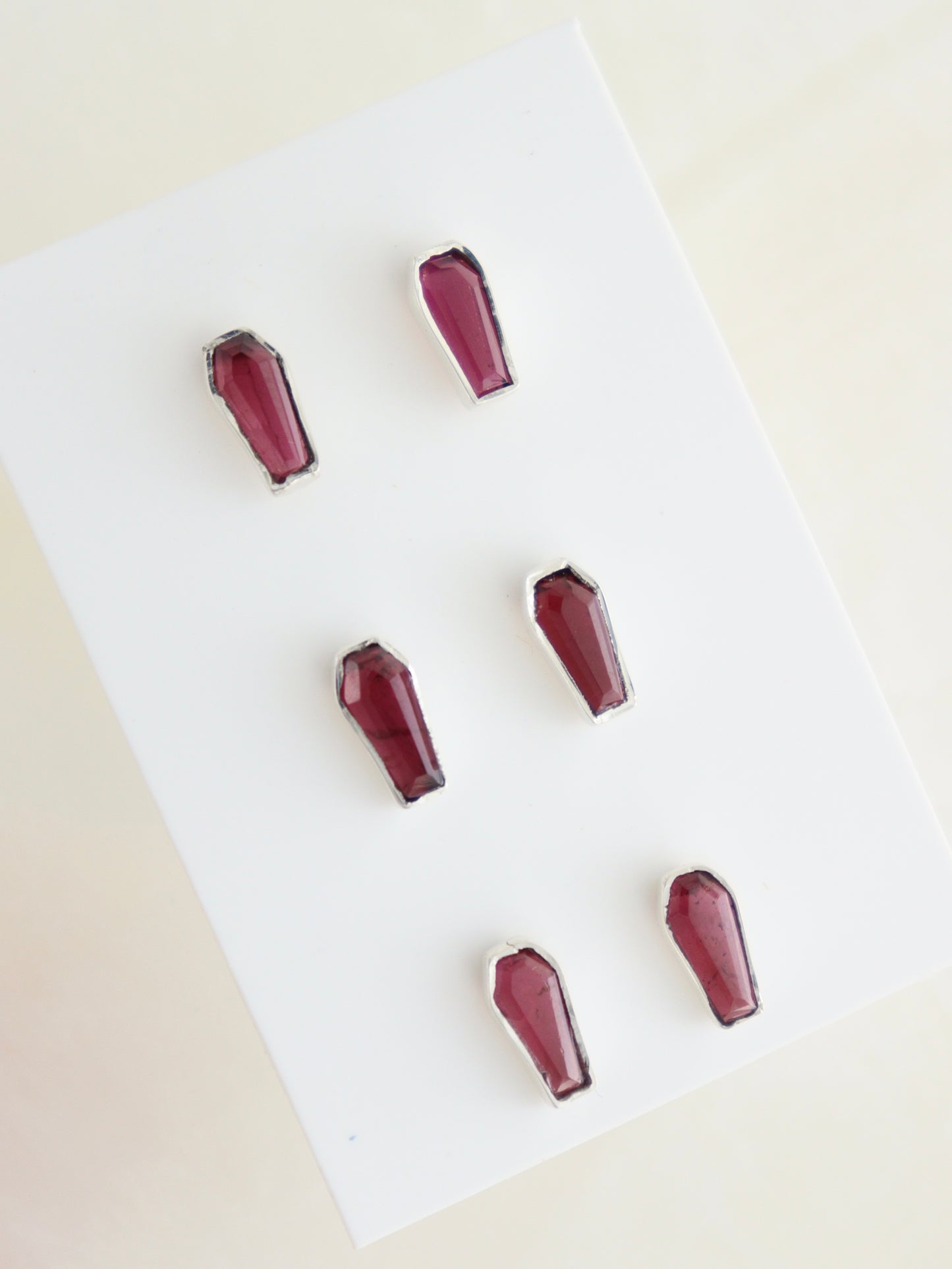 *Halloween* Garnet Coffins Earrings | Mi Esperanza Minerals | Supplier of Crystals and Onyx