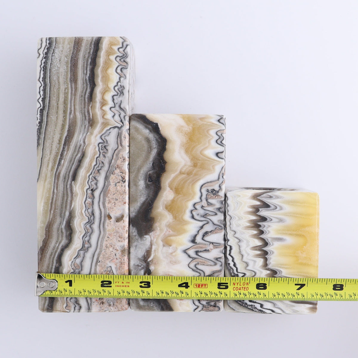 One Candle Holder Mexican Onyx/Calcite Zebra Yellow & Black Set of 3 | Mi Esperanza Minerals | Supplier of Crystals and Onyx