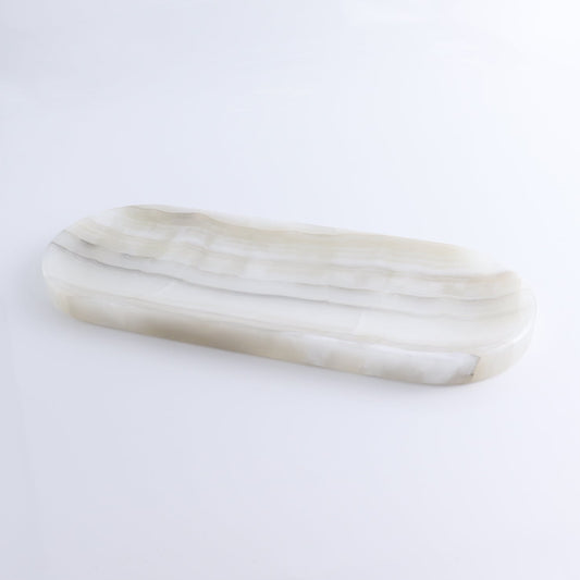 One Oval Dish Mexican Onyx/Calcite White & Grey