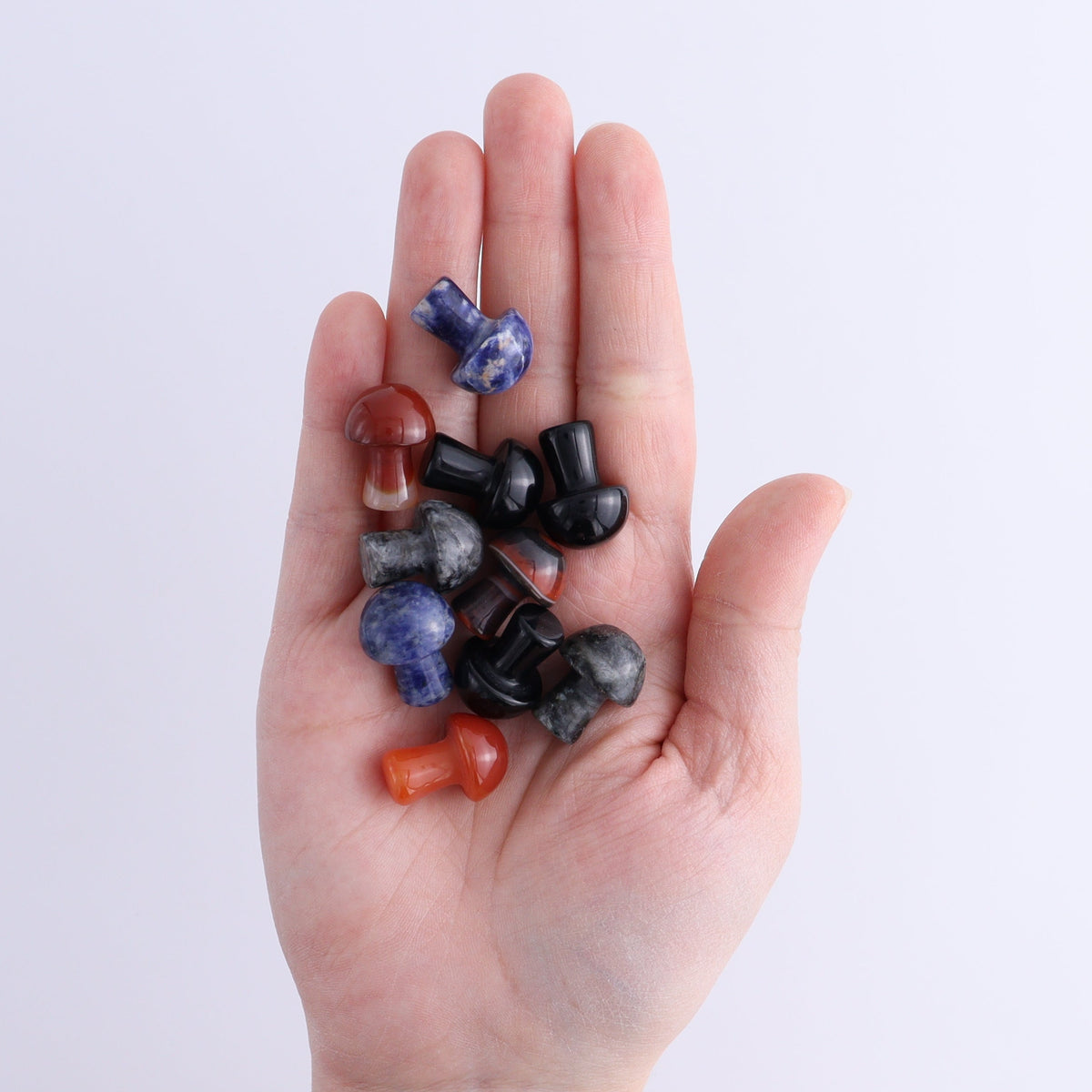 80 pcs Mini Mushrooms Obsidian, Carnelian, Sodalite & Larvikite | Mi Esperanza Minerals | Supplier of Crystals and Onyx