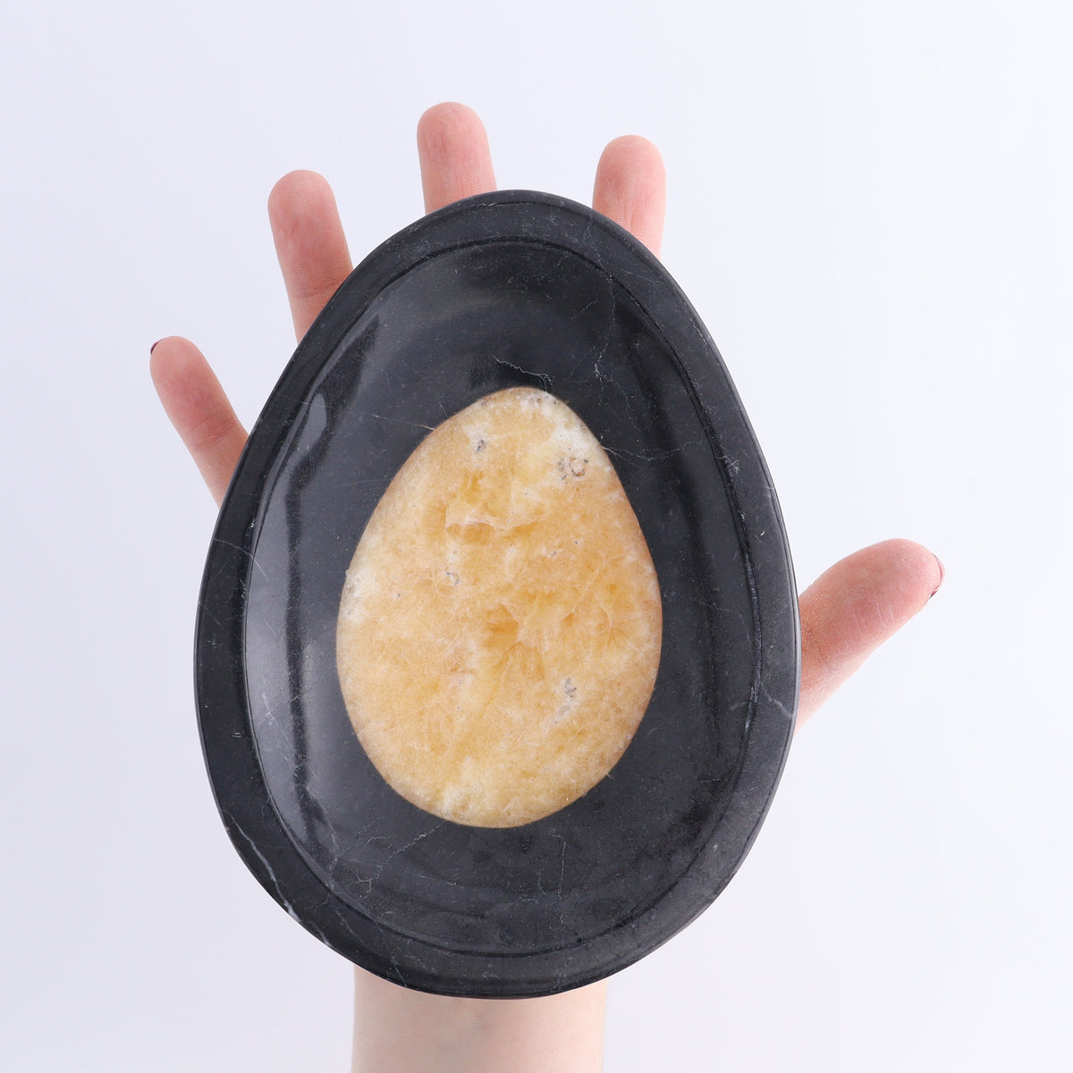 One Mexican Onyx/Calcite with Marble Egg-Shaped Dish | Mi Esperanza Minerals | Supplier of Crystals and Onyx