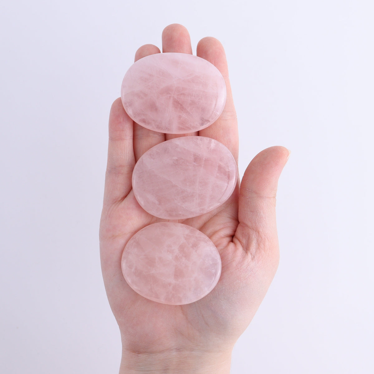 One Rose Quartz Flat Palm Stone | Mi Esperanza Minerals | Supplier of Crystals and Onyx