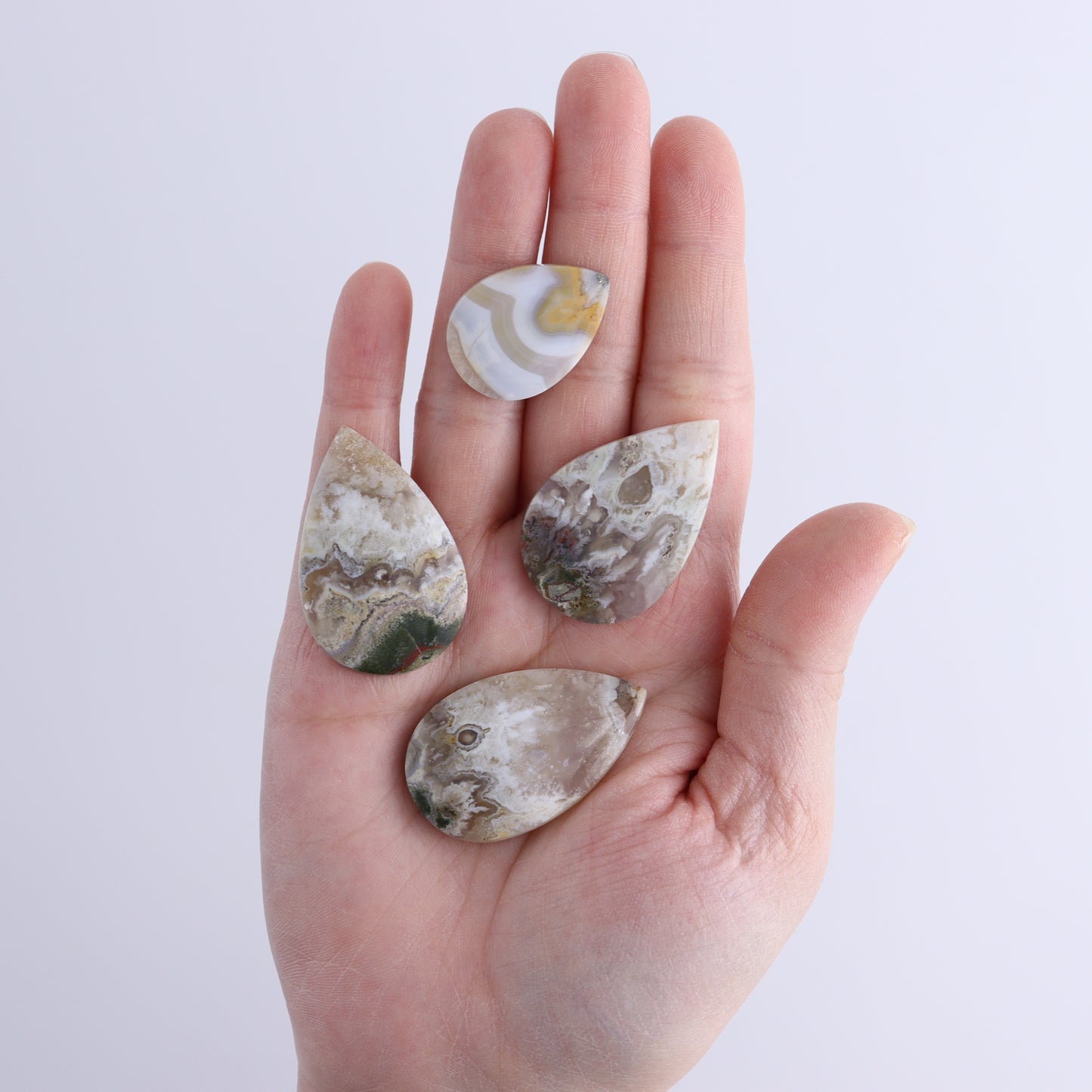One Moss Agate Teardrop Cab | Mi Esperanza Minerals | Supplier of Crystals and Onyx