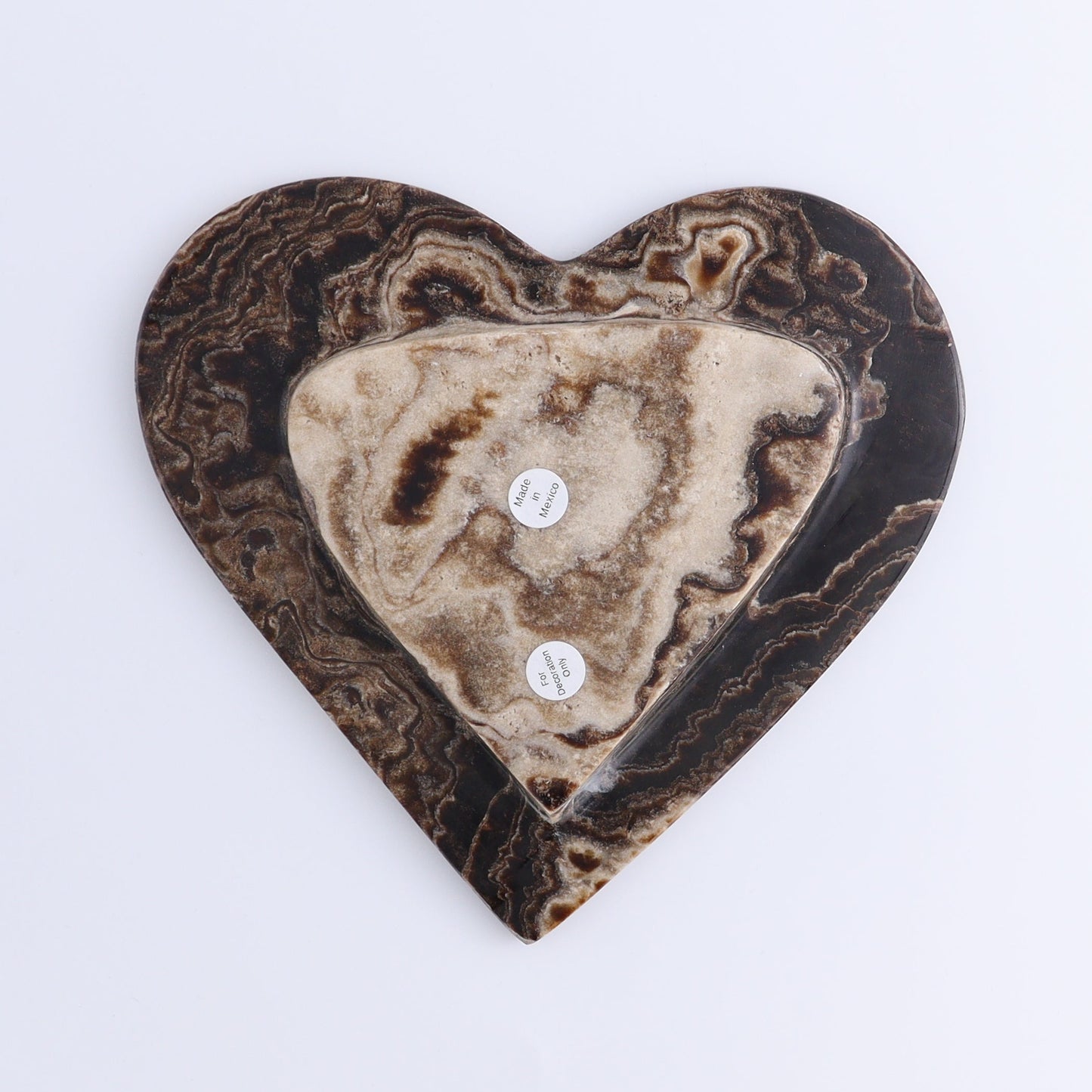 One Mexican Onyx/Calcite Chocolate Heart Dish | Mi Esperanza Minerals | Supplier of Crystals and Onyx