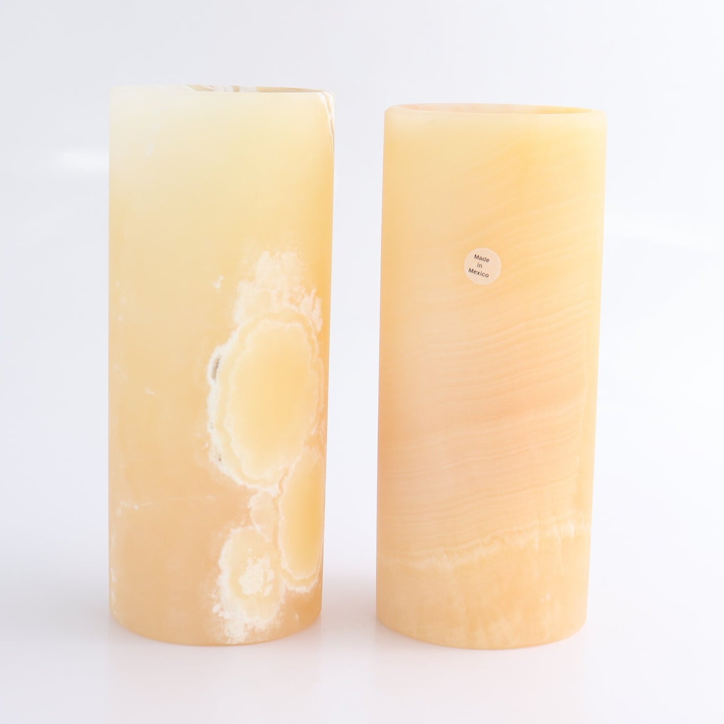 One Medium Flower Vase Mexican Onyx/Calcite Yellow & White
