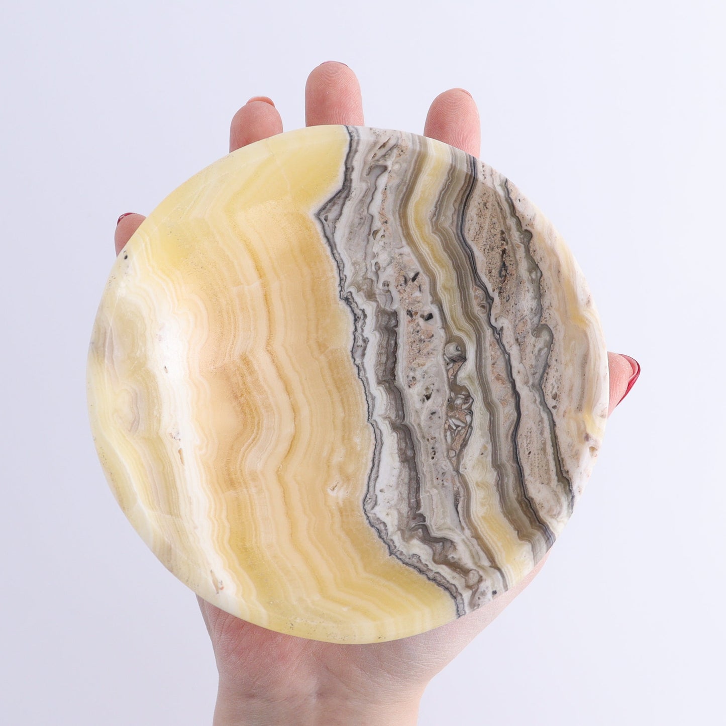 One Bowl (12 cm) Mexican Onyx/Calcite Yellow Zebra Polished | Mi Esperanza Minerals | Supplier of Crystals and Onyx