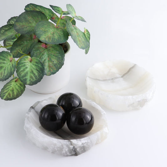One Rustic Bowl Mexican Onyx/Calcite White & Grey | Mi Esperanza Minerals | Supplier of Crystals and Onyx