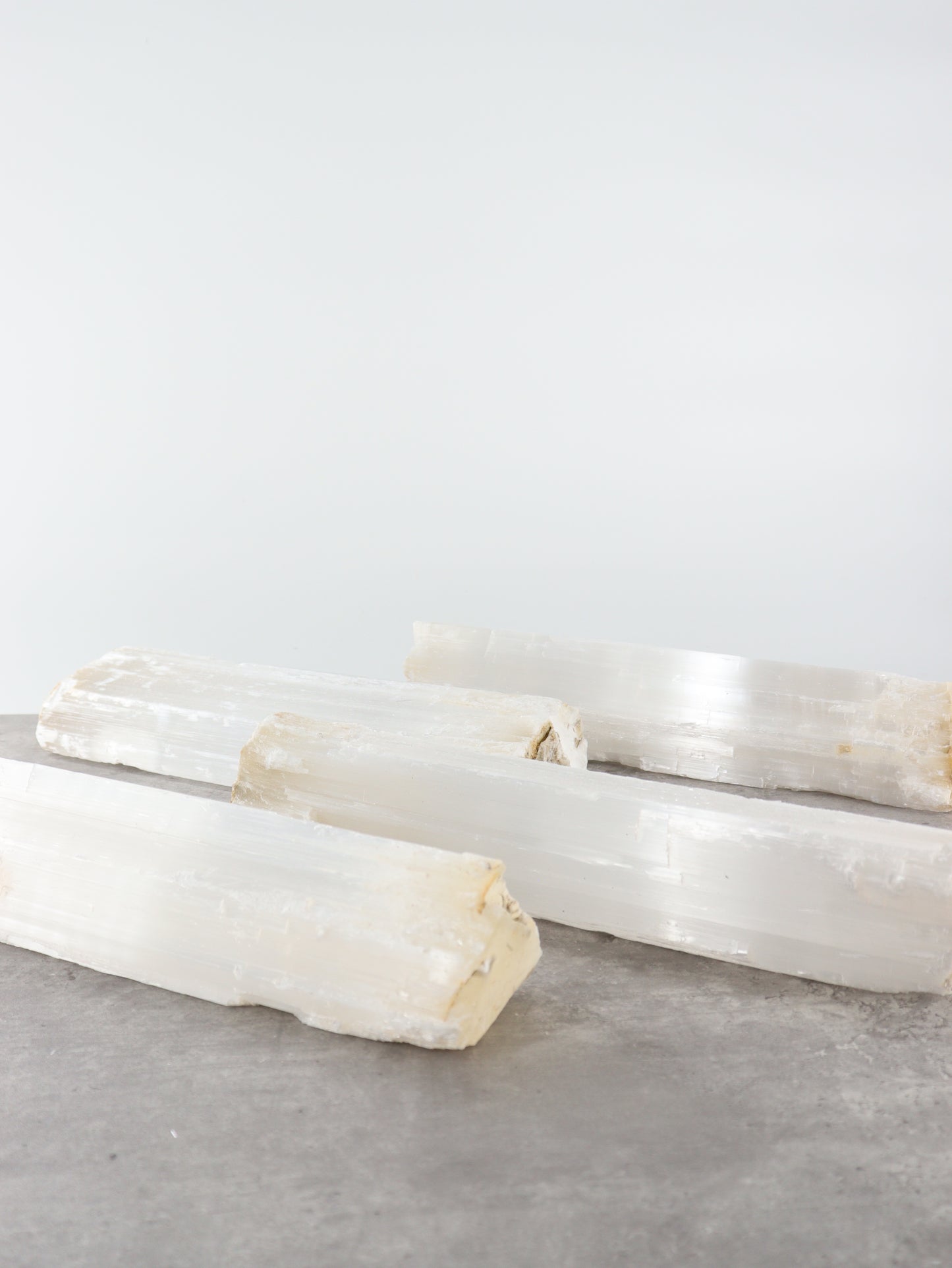 Selenite Logs Set of 4 | Mi Esperanza Minerals | Supplier of Crystals and Onyx