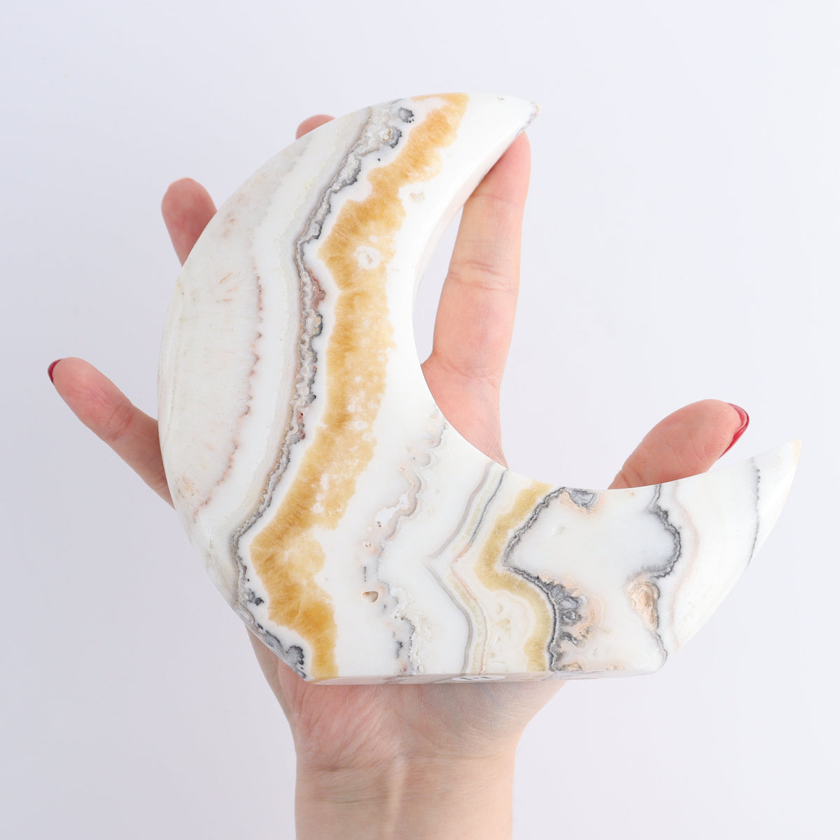 One Standing Moon Mexican Onyx/Calcite Zebra White | Mi Esperanza Minerals | Supplier of Crystals and Onyx