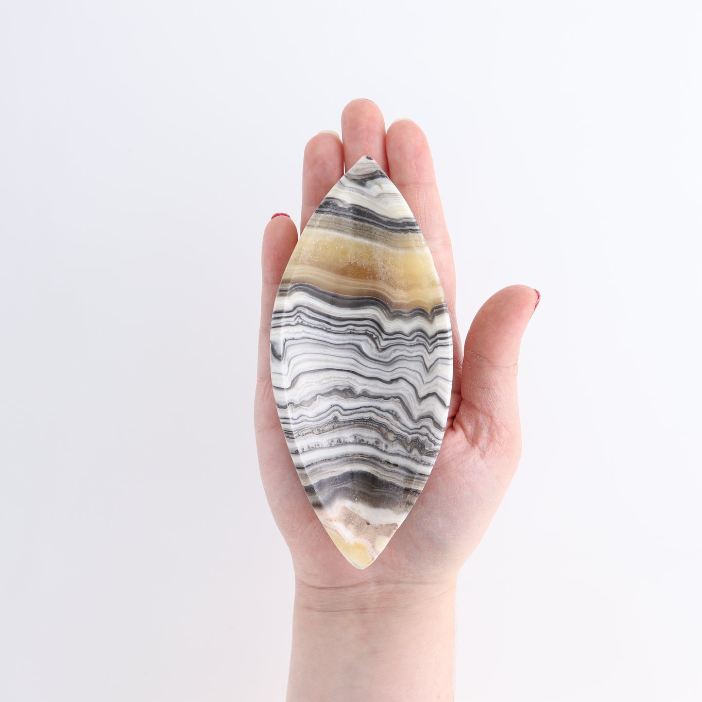 One Mexican Onyx/Calcite Black & Yellow Zebra Leaf Dish