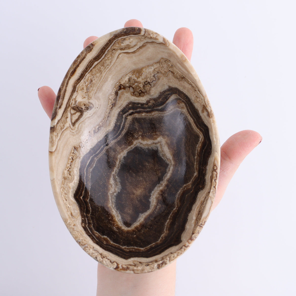One Mexican Onyx/Calcite Chocolate Small Oval Bowl | Mi Esperanza Minerals | Supplier of Crystals and Onyx