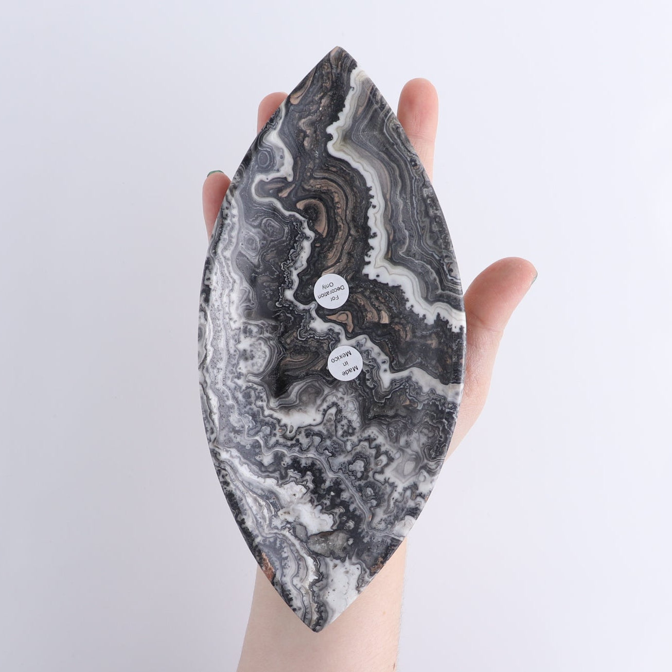 One Large Mexican Onyx/Calcite Black & White Zebra Leaf Dish