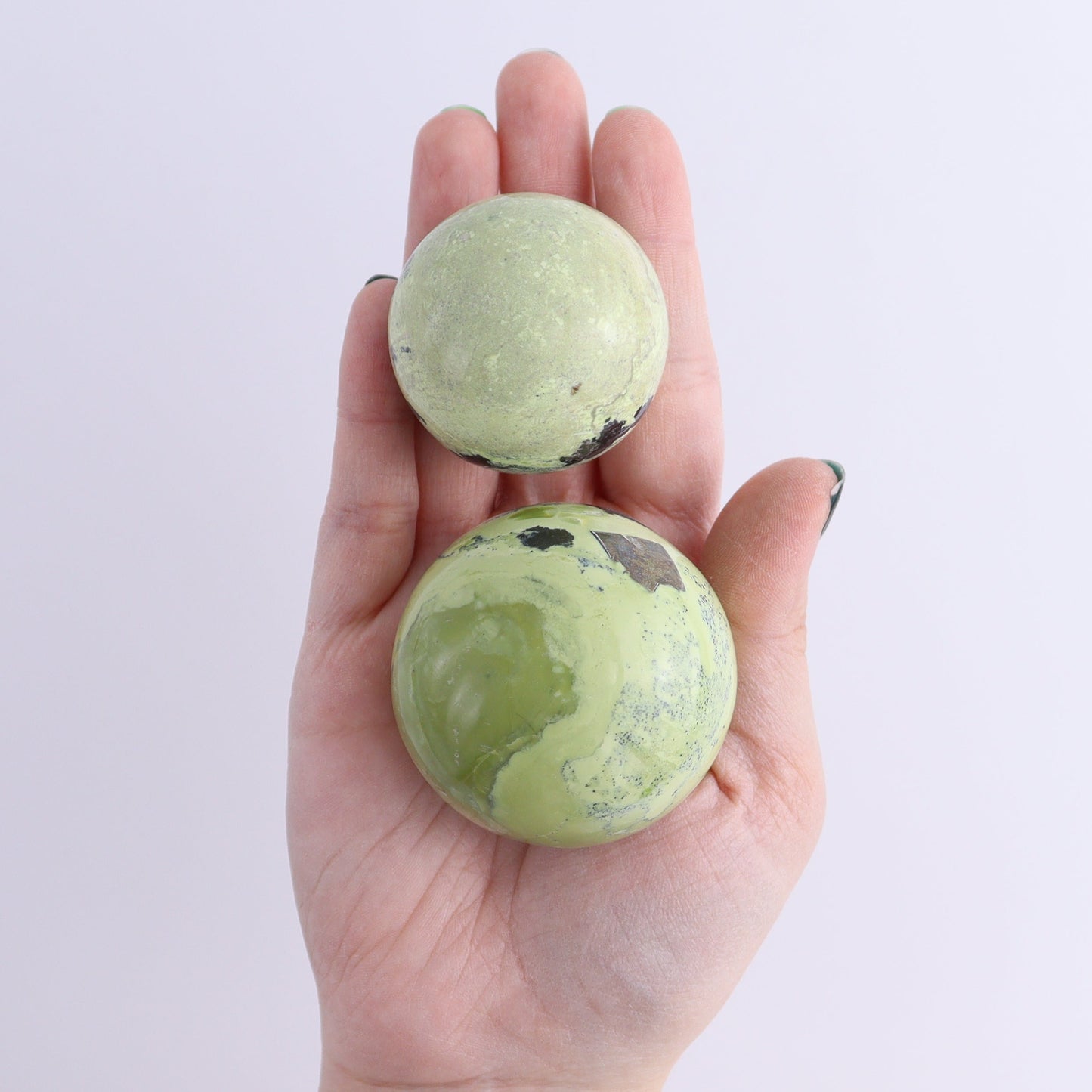Serpentine with Pyrite Spheres Set of 25 | Mi Esperanza Minerals | Supplier of Crystals and Onyx