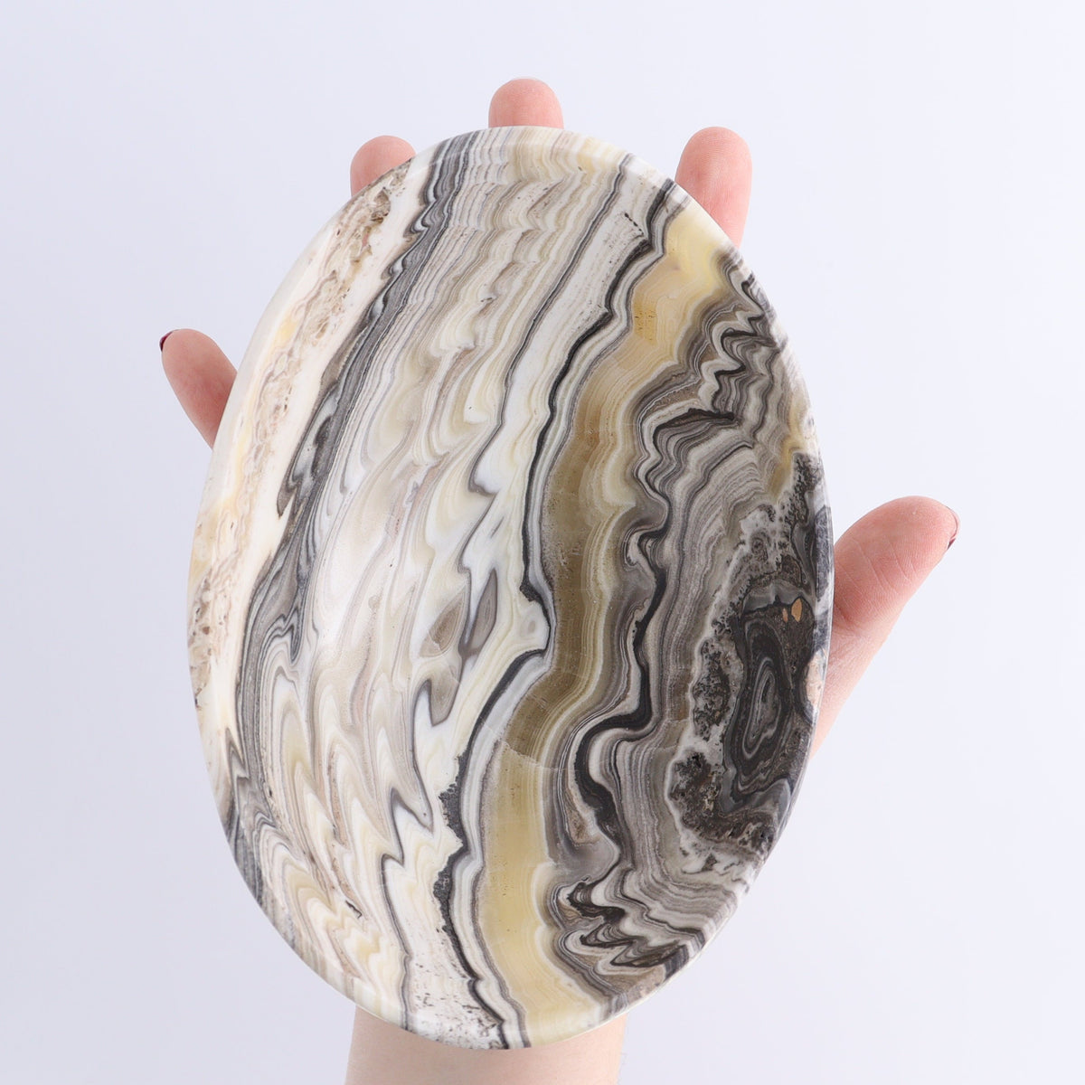 One Mexican Onyx/Calcite White Zebra Small Oval Bowl | Mi Esperanza Minerals | Supplier of Crystals and Onyx