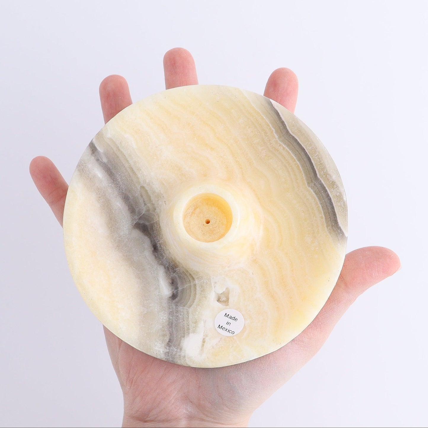 One Palo Santo/Incense/Candle Holder Mexican Onyx/Calcite Yellow Zebra | Mi Esperanza Minerals | Supplier of Crystals and Onyx