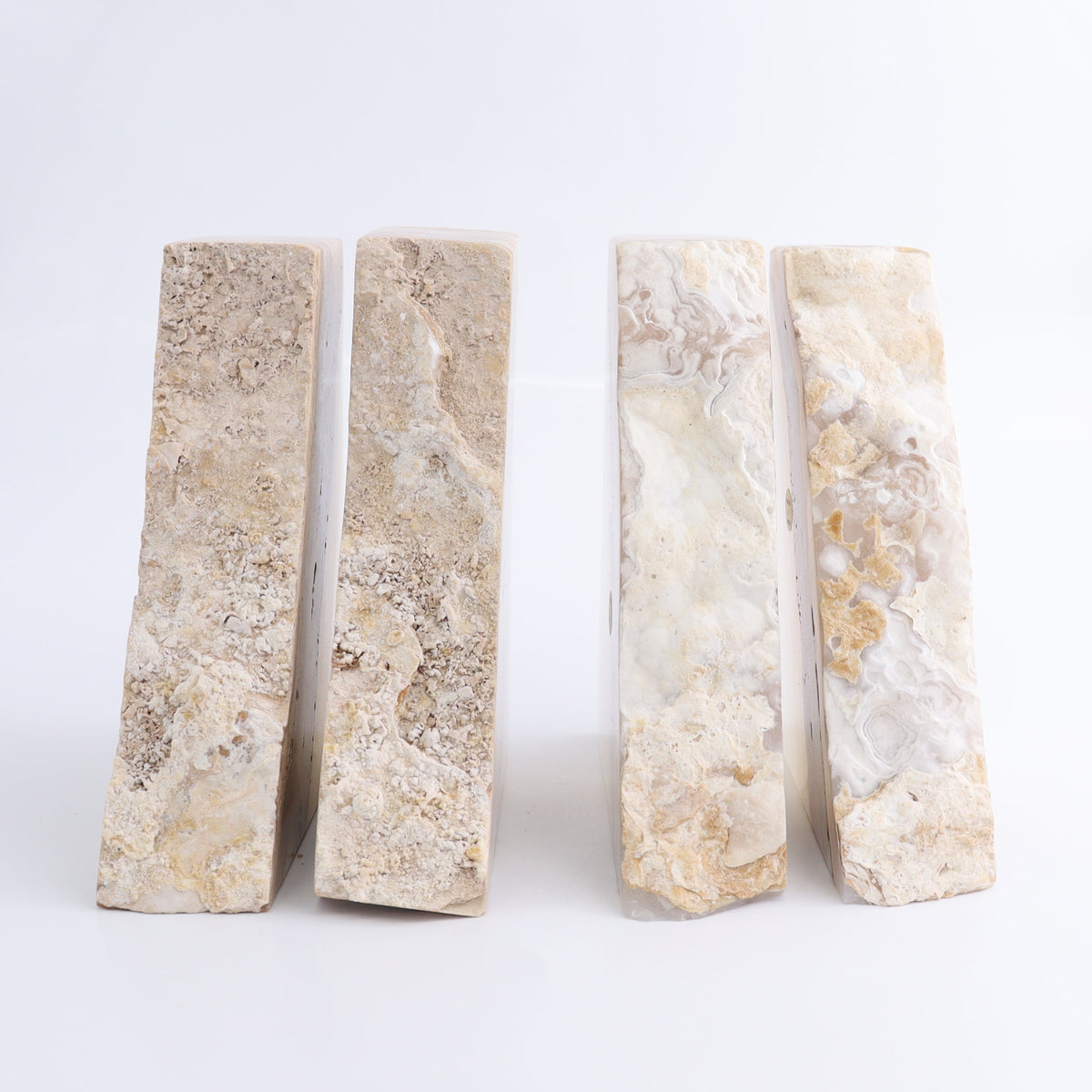 One Pair of Mexican Onyx/Calcite White & Honey Rough Bookend | Mi Esperanza Minerals | Supplier of Crystals and Onyx