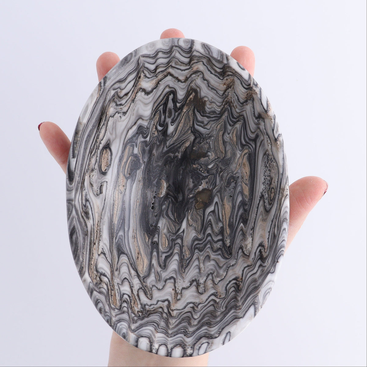One Mexican Onyx/Calcite Black Zebra Small Oval Bowl | Mi Esperanza Minerals | Supplier of Crystals and Onyx
