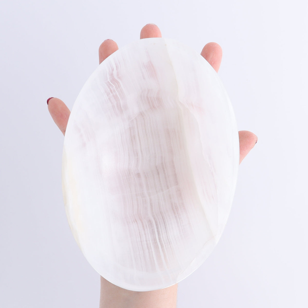 One Mexican Onyx/Calcite White Small Oval Bowl | Mi Esperanza Minerals | Supplier of Crystals and Onyx