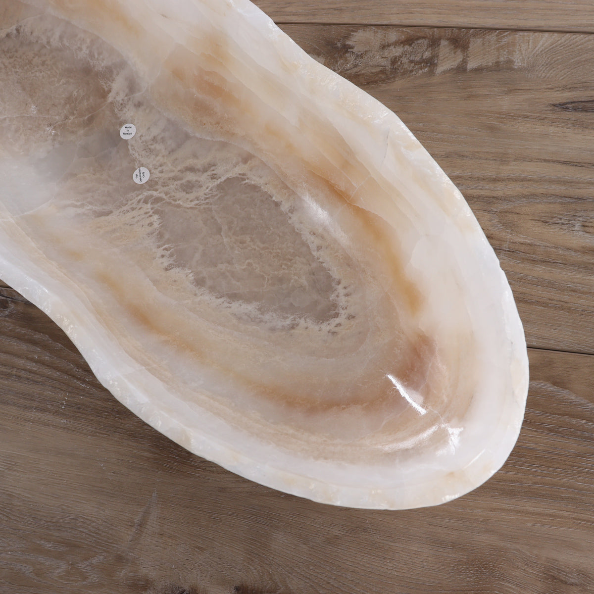 Mexican Onyx/Calcite Canoe Bowl 24" | Mi Esperanza Minerals | Supplier of Crystals and Onyx