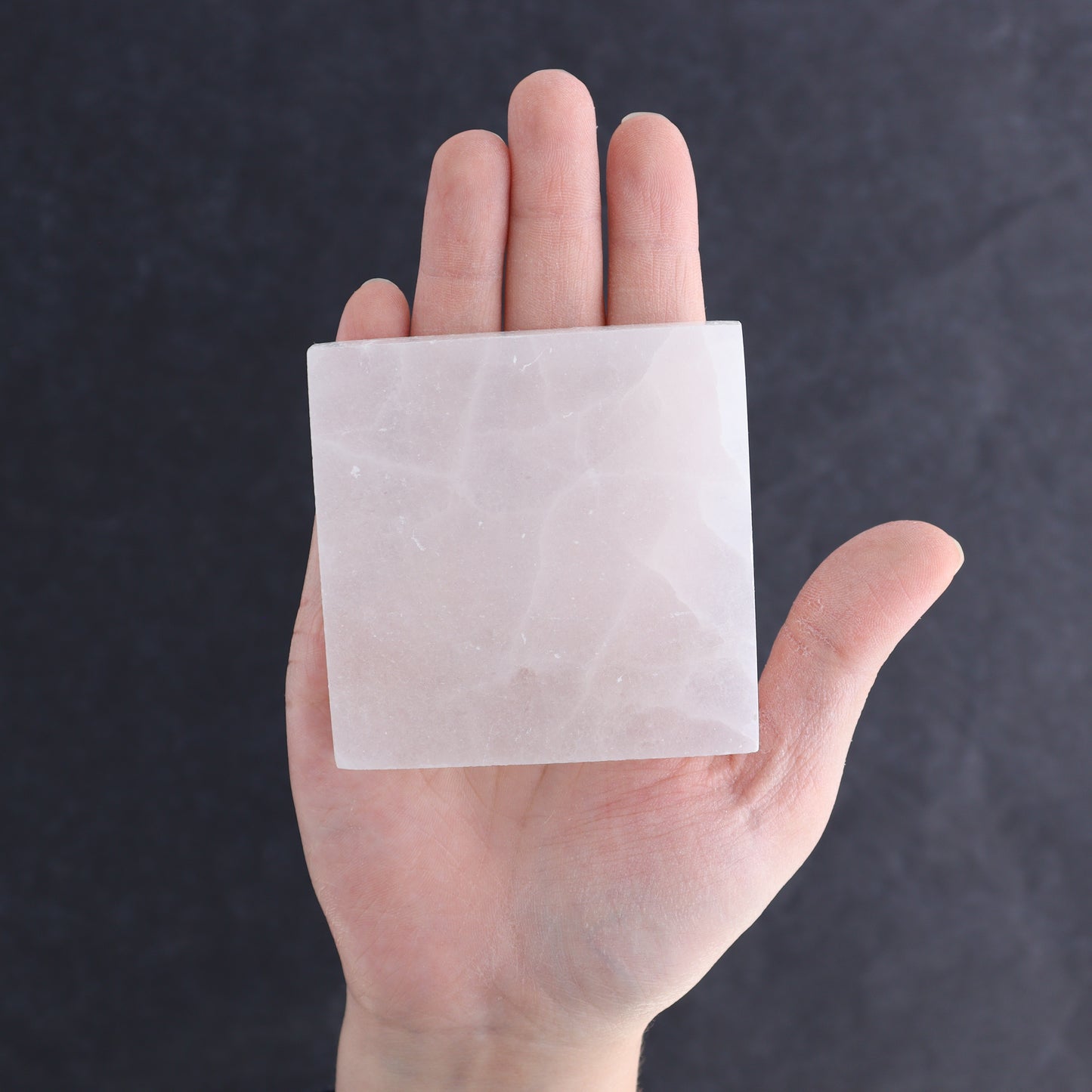 One Selenite (Satin Spar) Square Plate 7 cm | Mi Esperanza Minerals | Supplier of Crystals and Onyx