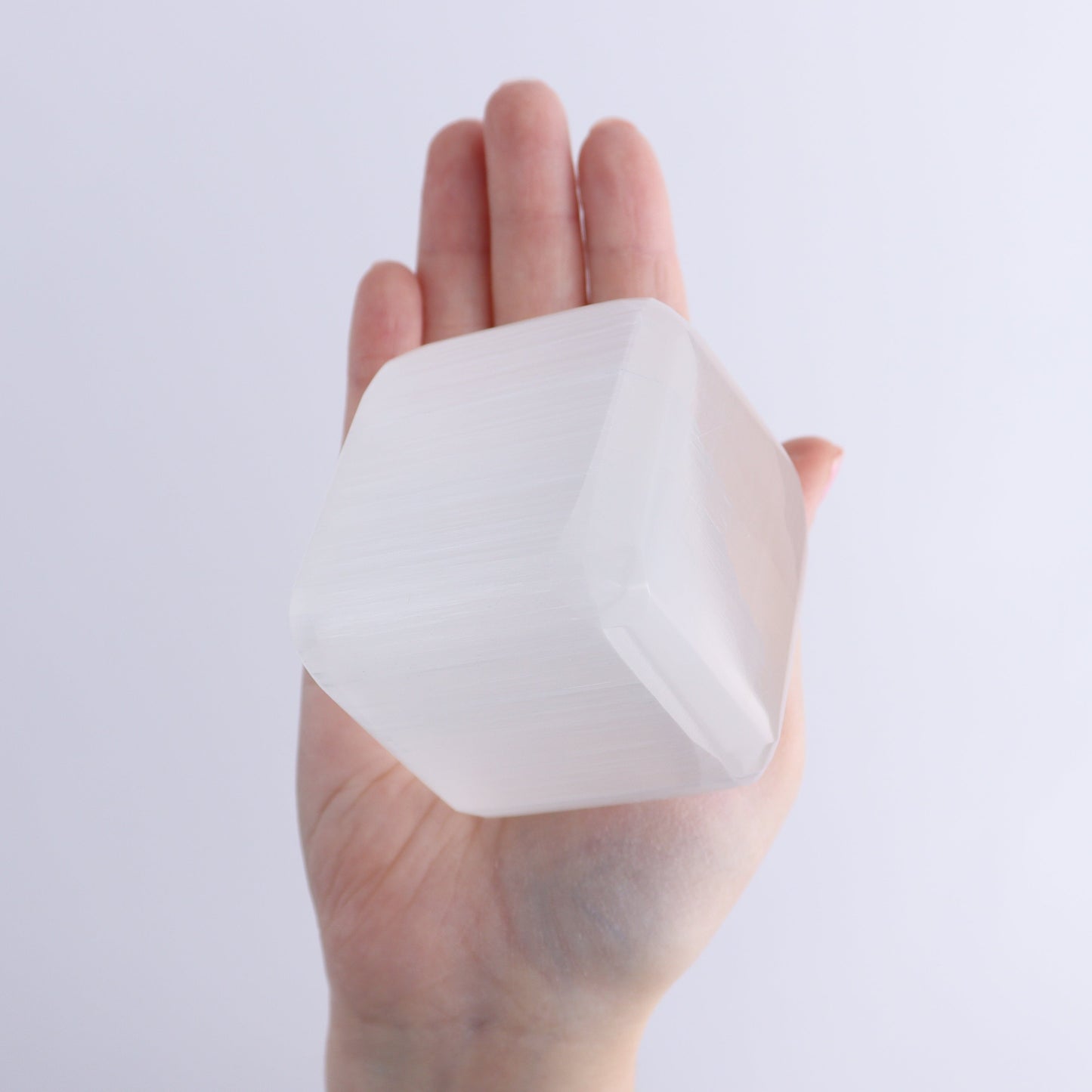 One Selenite (Satin Spar) Standing Cube 6 cm | Mi Esperanza Minerals | Supplier of Crystals and Onyx