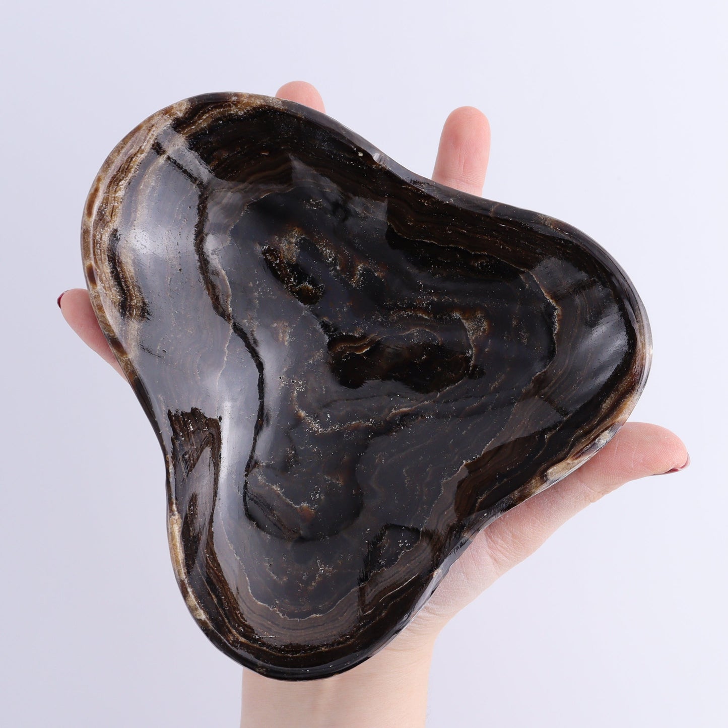 One Mexican Onyx/Calcite Chocolate Triangular Bowl | Mi Esperanza Minerals | Supplier of Crystals and Onyx
