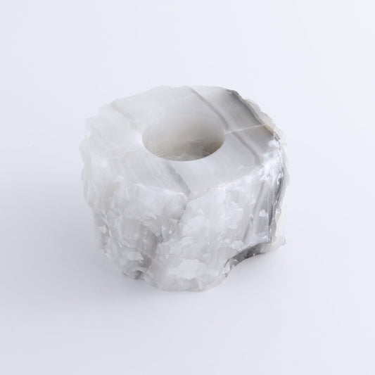 One Rustic Candle Holder Mexican Onyx/Calcite White & Grey