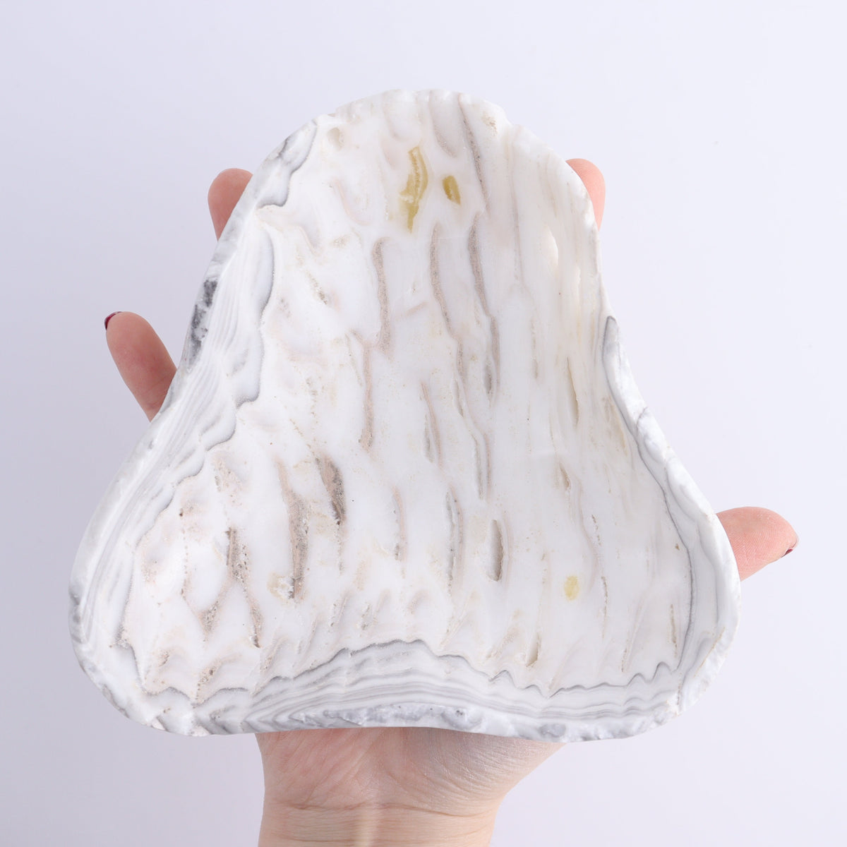 One Mexican Onyx/Calcite White Zebra Triangular Bowl | Mi Esperanza Minerals | Supplier of Crystals and Onyx