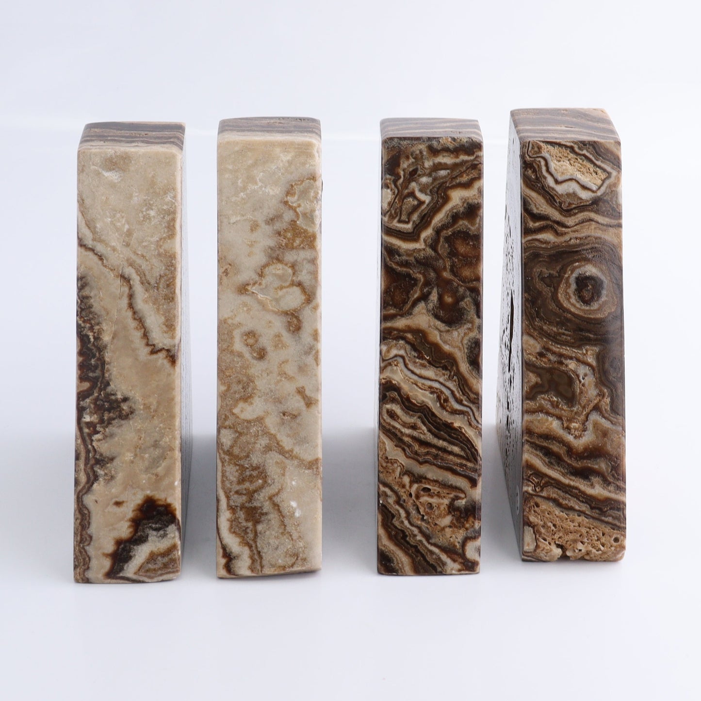 One Pair of Mexican Onyx/Calcite Chocolate Polished Bookends | Mi Esperanza Minerals | Supplier of Crystals and Onyx