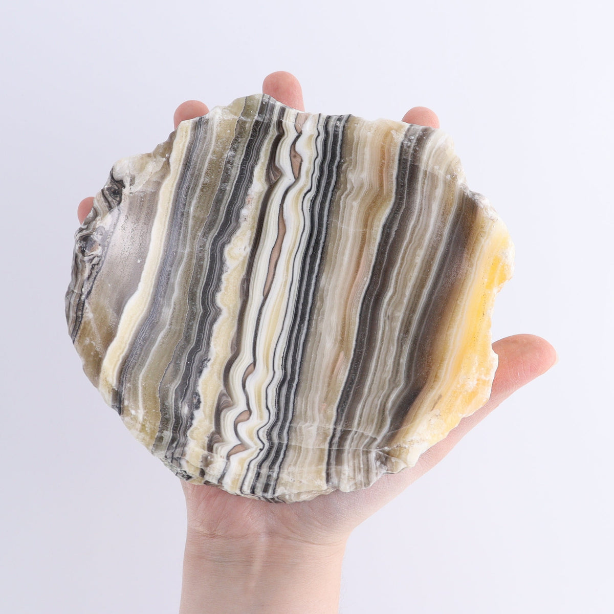 One Mexican Onyx/Calcite Yellow & Black Zebra Rustic Bowl | Mi Esperanza Minerals | Supplier of Crystals and Onyx