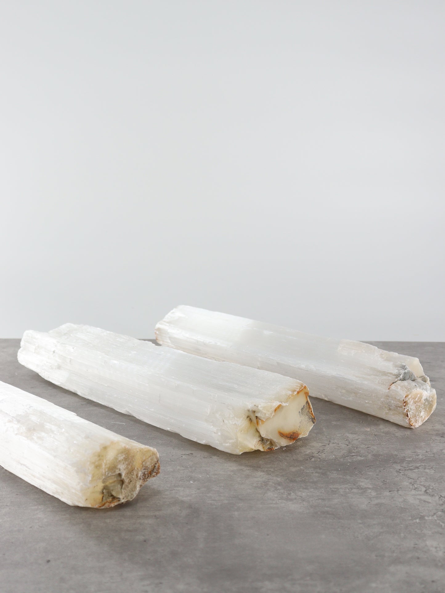 Selenite Logs Set of 3 | Mi Esperanza Minerals | Supplier of Crystals and Onyx