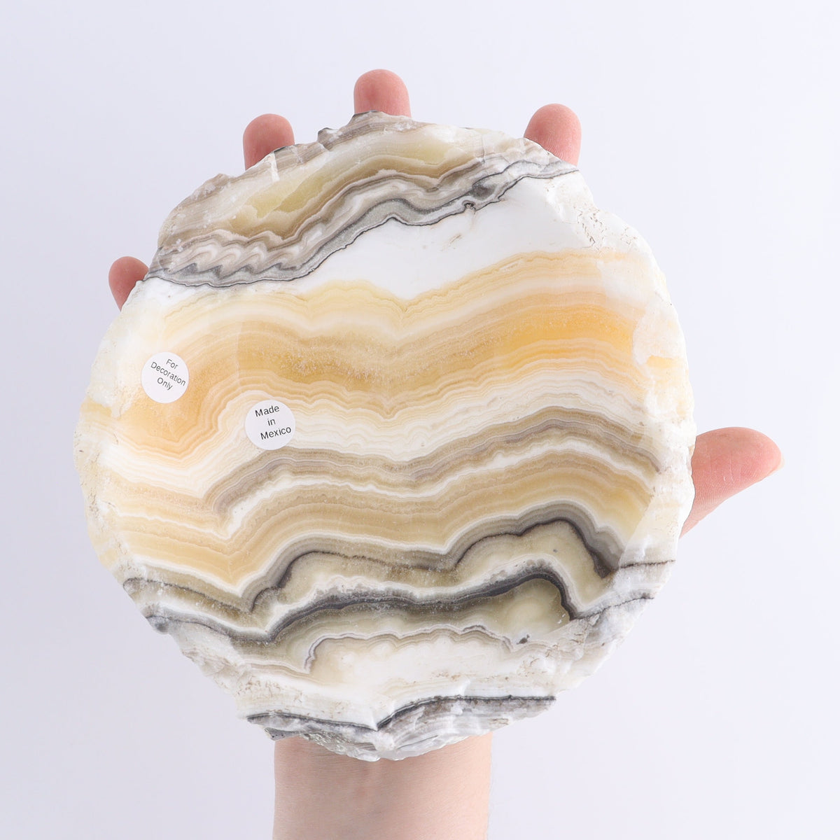 One Mexican Onyx/Calcite White & Yellow Zebra Rustic Bowl | Mi Esperanza Minerals | Supplier of Crystals and Onyx
