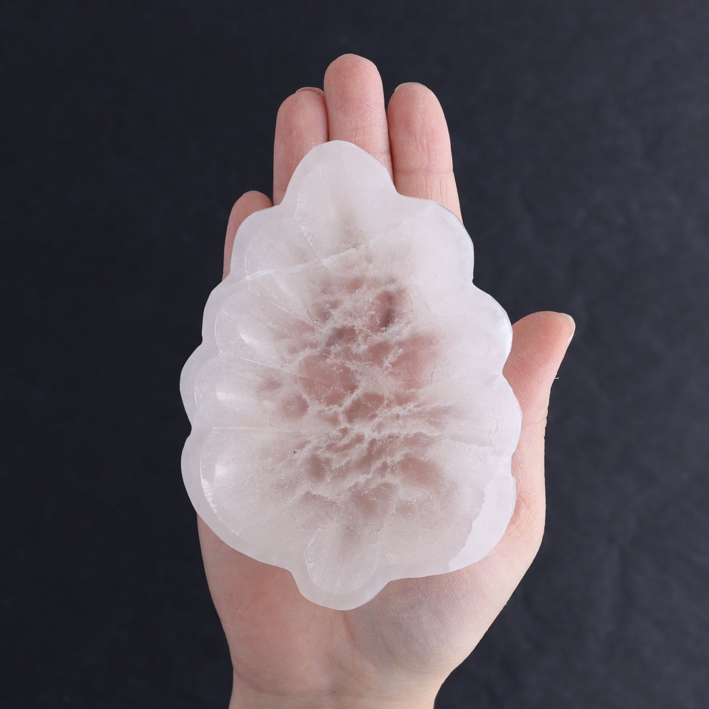 One Selenite (Satin Spar) Leaf Bowl 10 cm | Mi Esperanza Minerals | Supplier of Crystals and Onyx