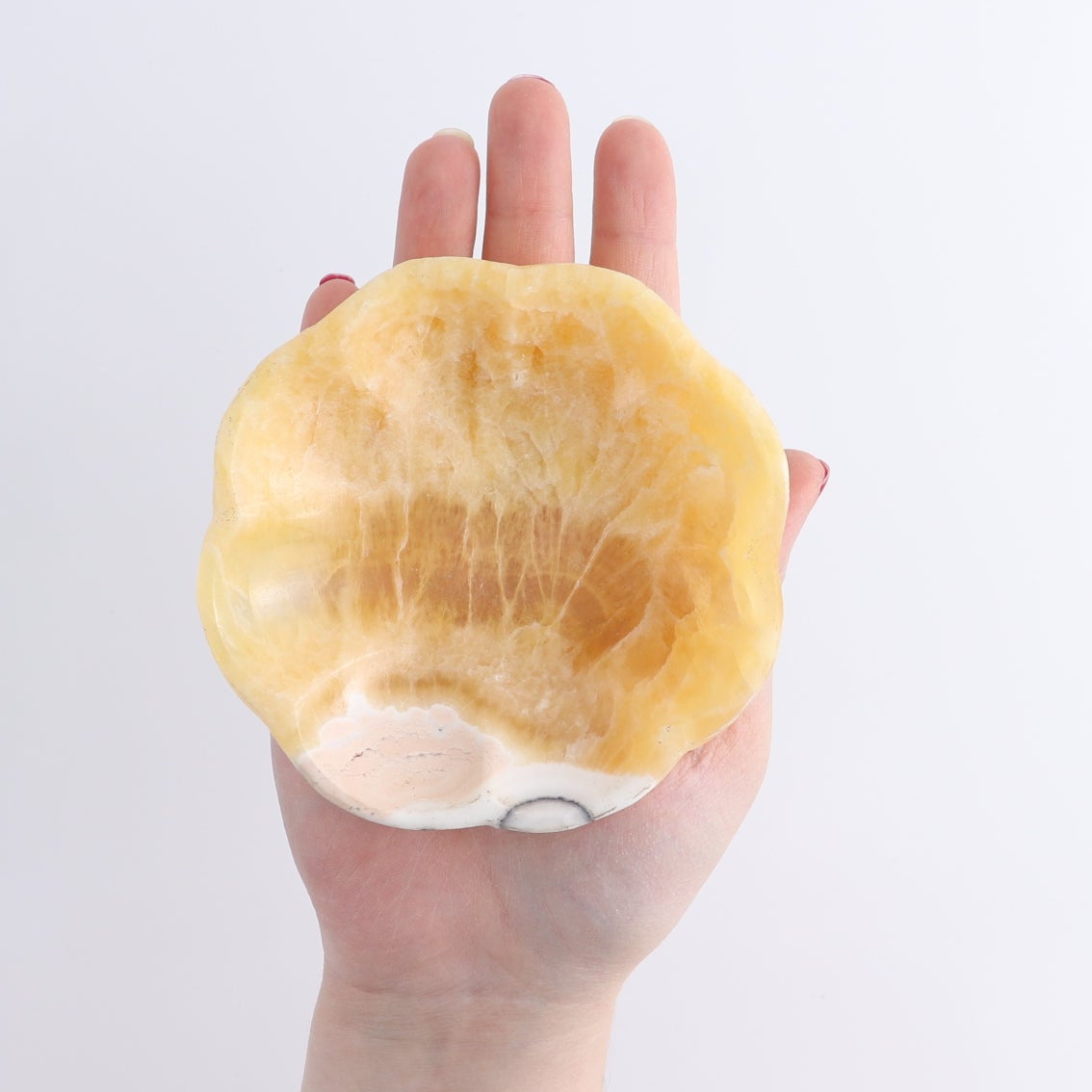 One Mexican Onyx/Calcite Orange Zebra Scalloped Dish 10 cm