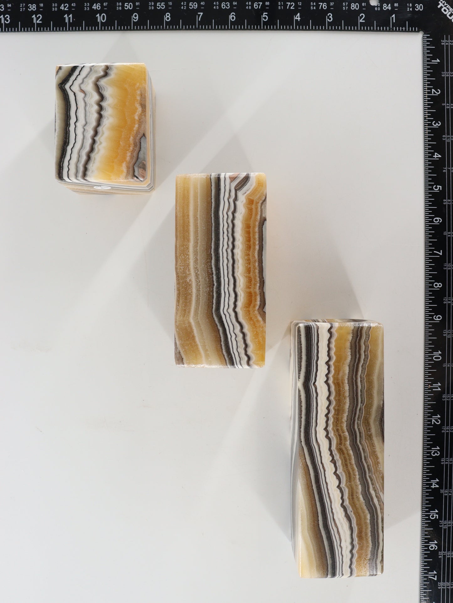 Yellow/Orange Zebra Onyx Candle Holders Set of 3 | Mi Esperanza Minerals | Supplier of Crystals and Onyx