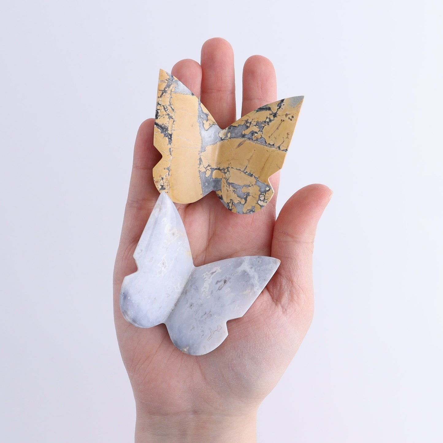 Butterflies Blue Plume Agate & Maligano Jasper Set of 10 | Mi Esperanza Minerals | Supplier of Crystals and Onyx
