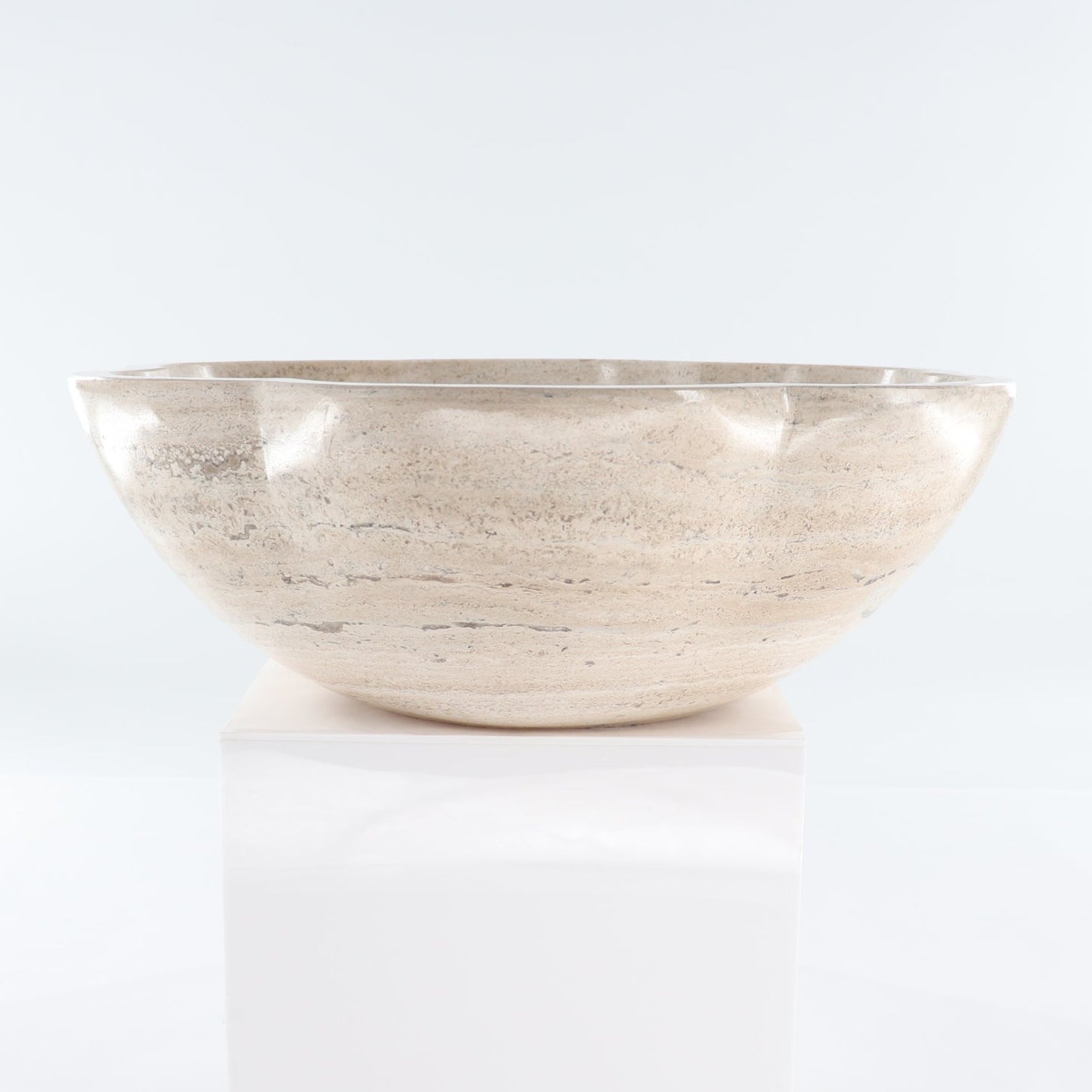 Mexican Travertine Scalloped Sink Bowl 14" | Mi Esperanza Minerals | Supplier of Crystals and Onyx