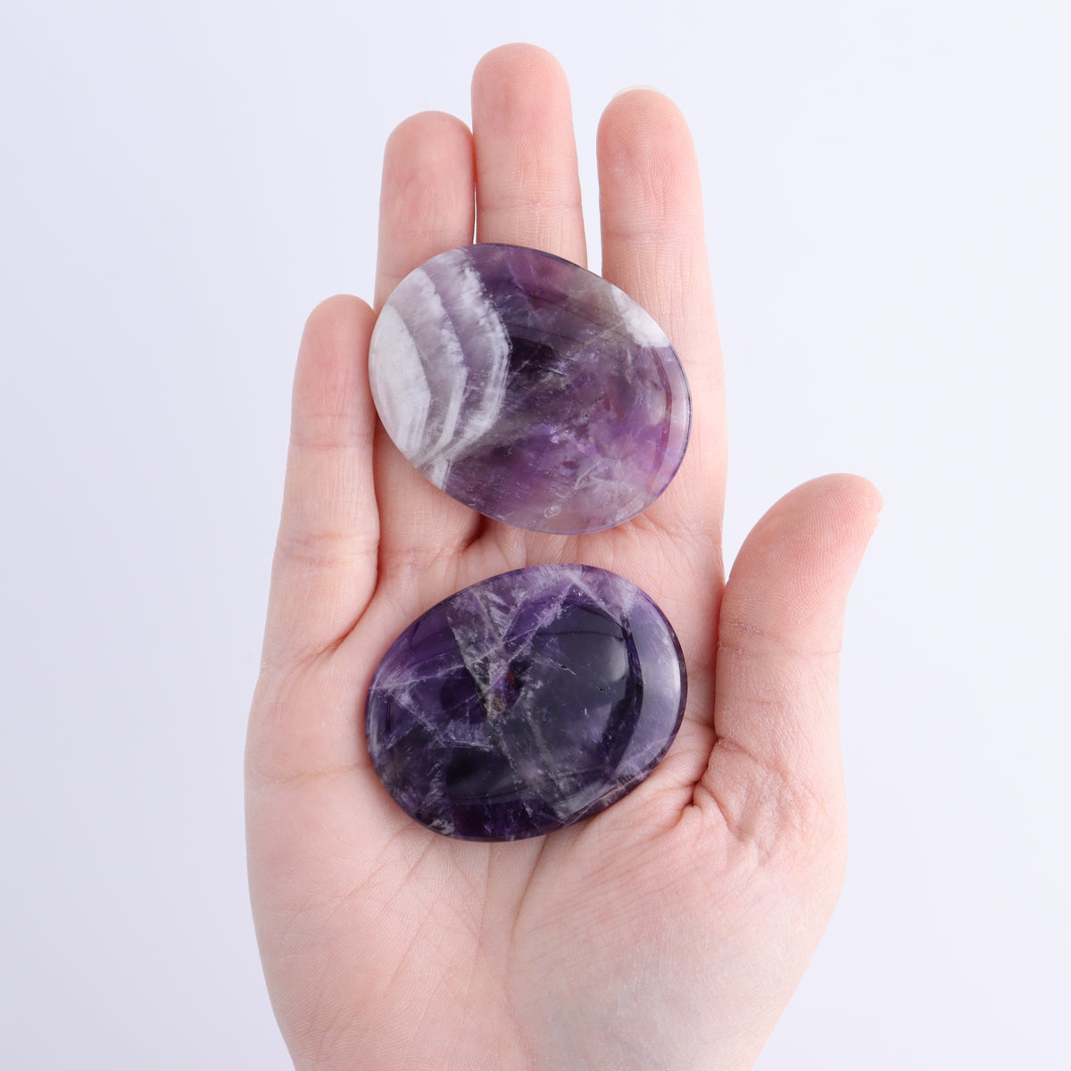 One Amethyst Flat Palm Stone | Mi Esperanza Minerals | Supplier of Crystals and Onyx