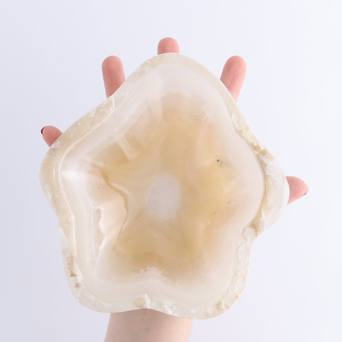One Mexican Onyx/Calcite White Beige Irregular Bowl | Mi Esperanza Minerals | Supplier of Crystals and Onyx