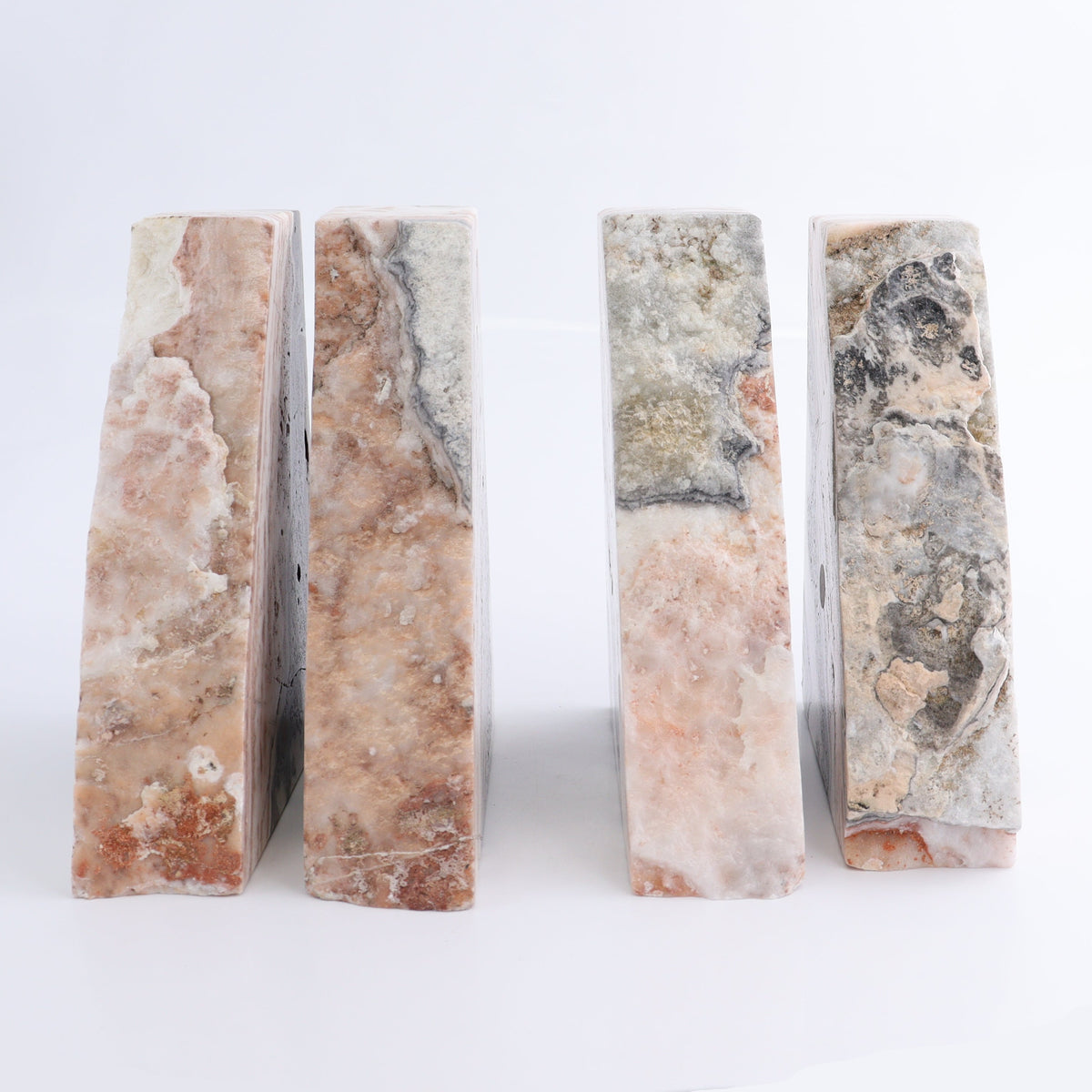 One Pair of Mexican Onyx/Calcite Pink & White Rough Bookends | Mi Esperanza Minerals | Supplier of Crystals and Onyx