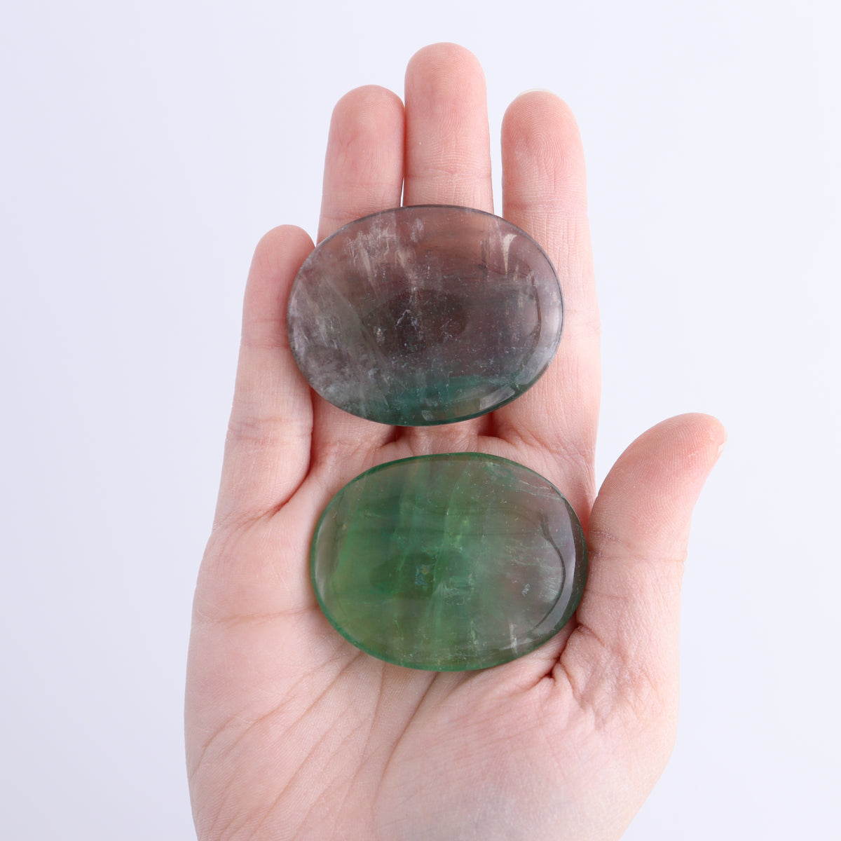 One Fluorite Flat Palm Stone | Mi Esperanza Minerals | Supplier of Crystals and Onyx