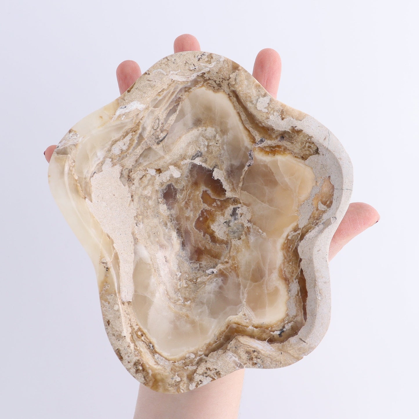 One Mexican Onyx/Calcite Honey Irregular Bowl | Mi Esperanza Minerals | Supplier of Crystals and Onyx