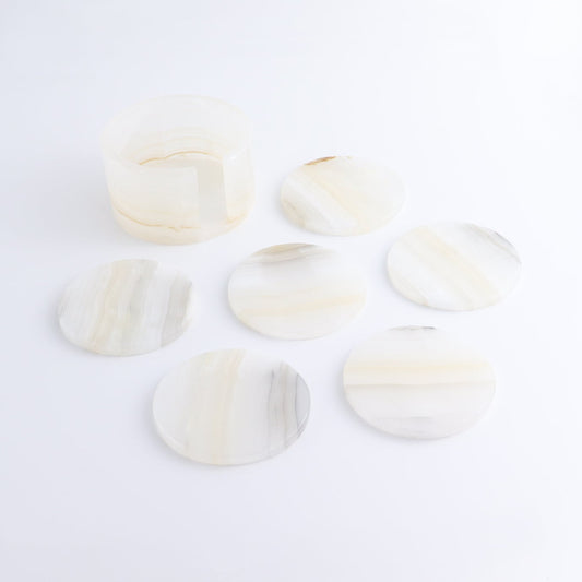 Coaster Set Mexican Onyx/Calcite White & Honey | Mi Esperanza Minerals | Supplier of Crystals and Onyx