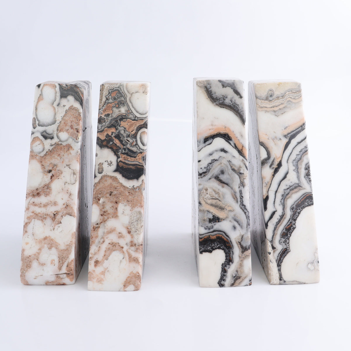 One Pair of Mexican Onyx/Calcite Pink & White Zebra Polished Bookend | Mi Esperanza Minerals | Supplier of Crystals and Onyx