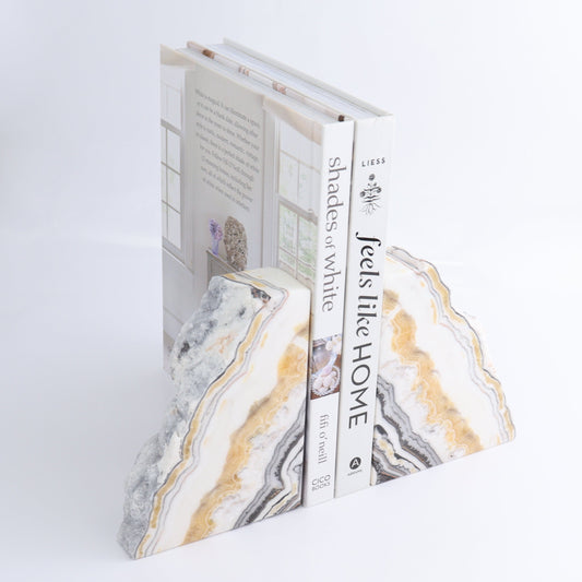 One Pair of Mexican Onyx/Calcite Yellow & White Zebra Rough Bookend | Mi Esperanza Minerals | Supplier of Crystals and Onyx
