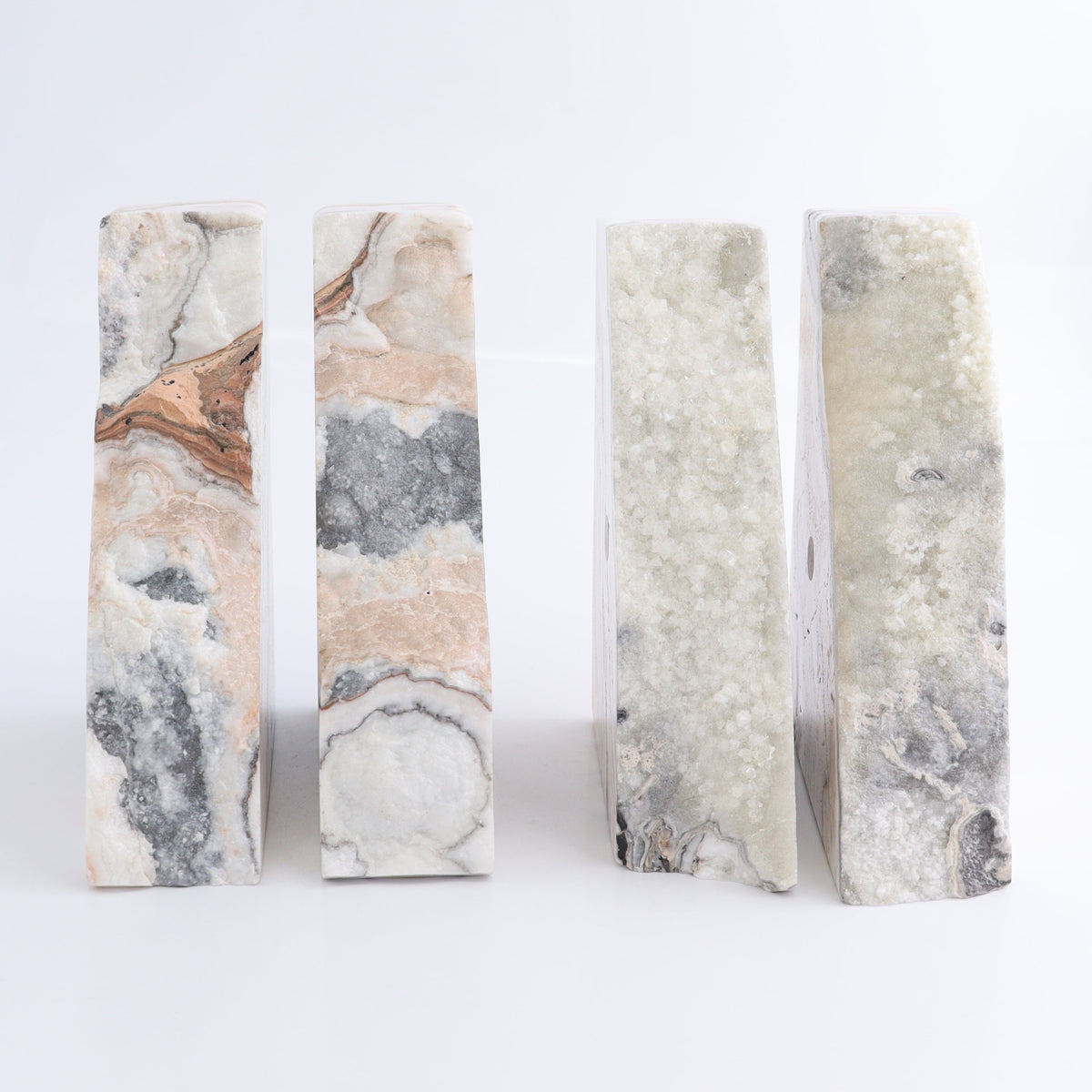 One Pair of Mexican Onyx/Calcite Yellow & White Zebra Rough Bookend | Mi Esperanza Minerals | Supplier of Crystals and Onyx