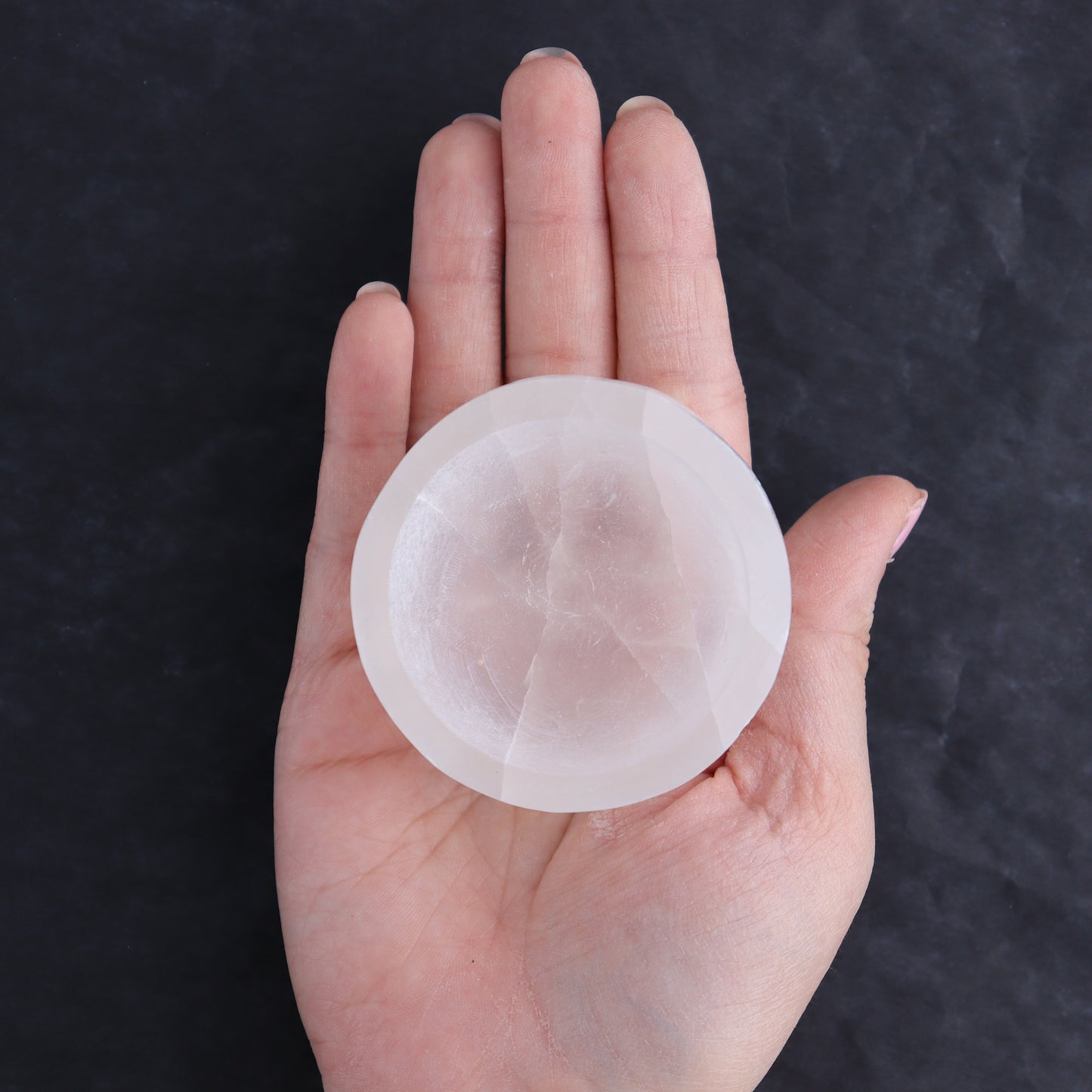 One Selenite (Satin Spar) Round Bowl 6 cm | Mi Esperanza Minerals | Supplier of Crystals and Onyx