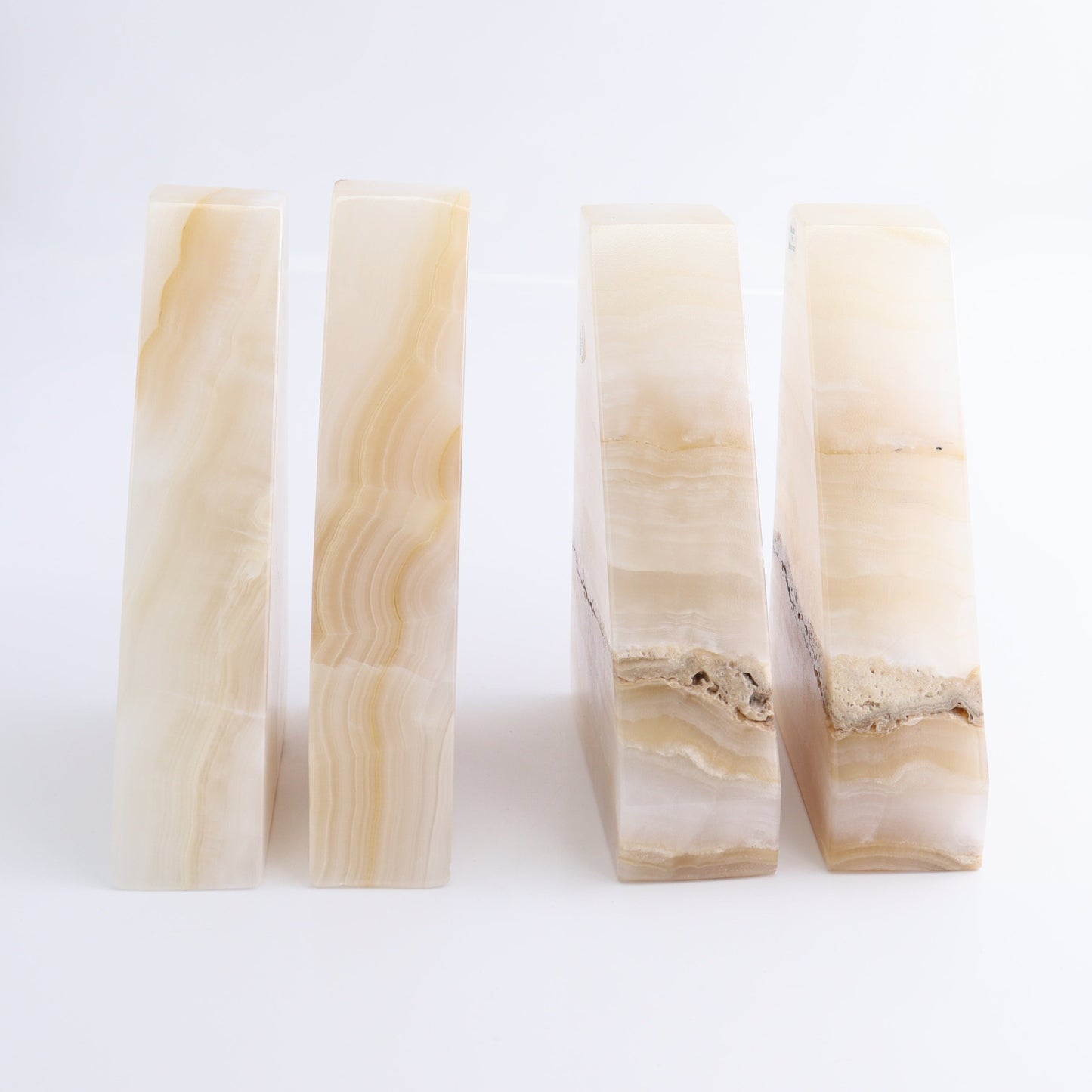 One Pair of Mexican Onyx/Calcite White & Honey Polished Bookend | Mi Esperanza Minerals | Supplier of Crystals and Onyx