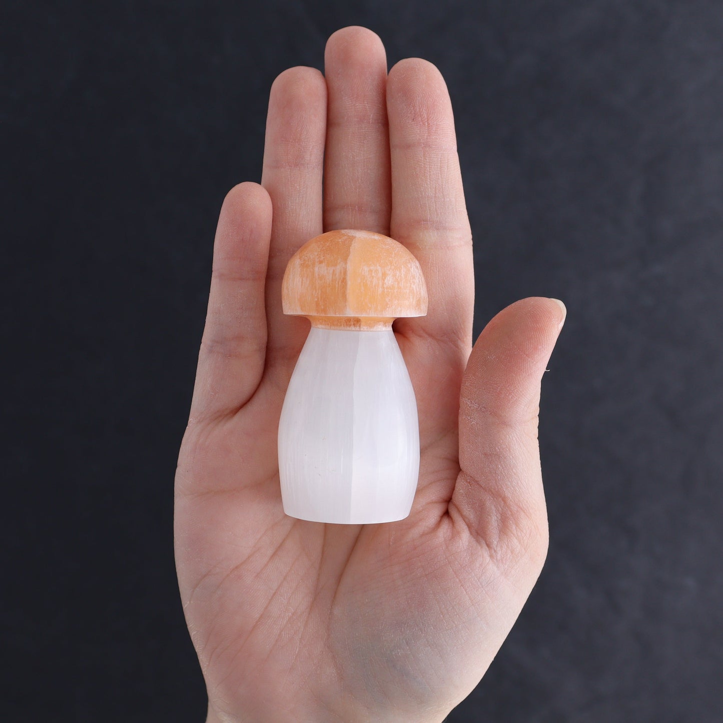 One Selenite (Satin Spar) Mushroom Peach/White 6 cm | Mi Esperanza Minerals | Supplier of Crystals and Onyx