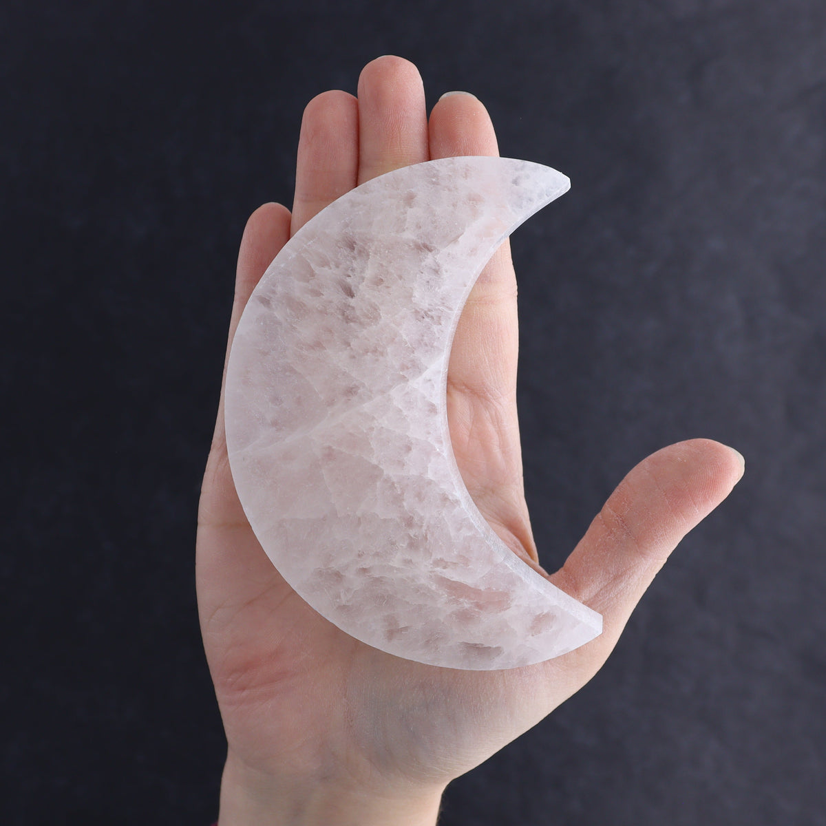 One Selenite (Satin Spar) Flat Moon | Mi Esperanza Minerals | Supplier of Crystals and Onyx